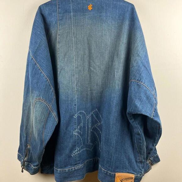 Vintage 2000s Rocawear Denim Jacket 2XL Full Zip Embroidered Logo Spell Out Zip - Picture 3 of 8